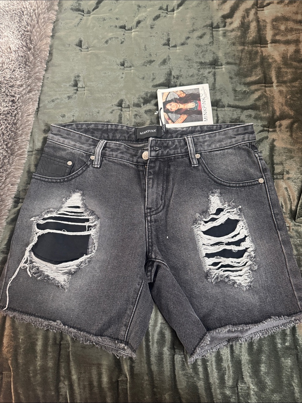 MINKPINK Black Distressed Jean Shorts